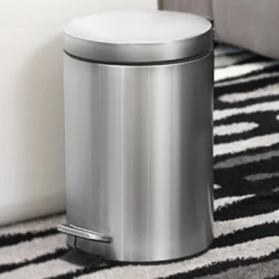 7L Round Stainless Steel Garbage Can Home Hotel Office Stylish Waste Container with Pedal - Steel Color