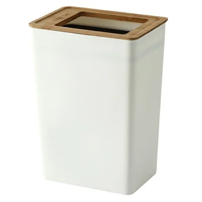 9L Bamboo Lid Plastic Trash Can Minimalist Living Room Bedroom Bathroom Kitchen Waste Bin