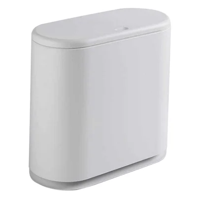 10L Oval Trash Can Wet and Dry Classification Waste Bins Press Type Slot Sanitary Bucket with Lid - White