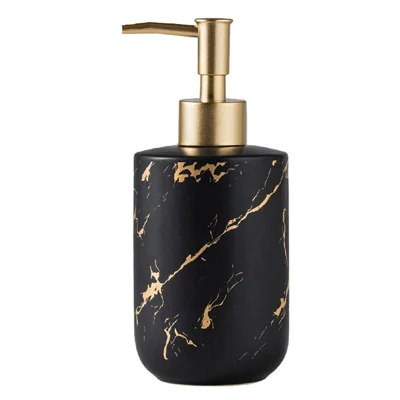 Dozownik 370 ml w nordyckim stylu, ceramiczna butelka z pompką o fakturze marmuru, uzupełnialna, do szamponu / żelu pod prysznic / płynu do rąk – matowy czarny