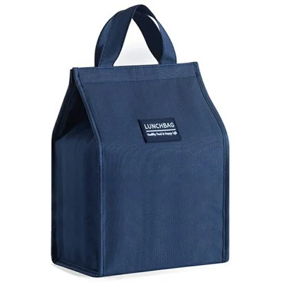 20x23x13cm Insulated Lunch Bag Work School Aluminum Foil Aluminum Cloth Bento Carrier Tote Bag - Navy Blue