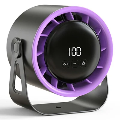 100 Speeds Adjustable Desk Fan Digital Display Wall Mounted Fan with Ambient Light ( CE Certified ) - Black+Purple