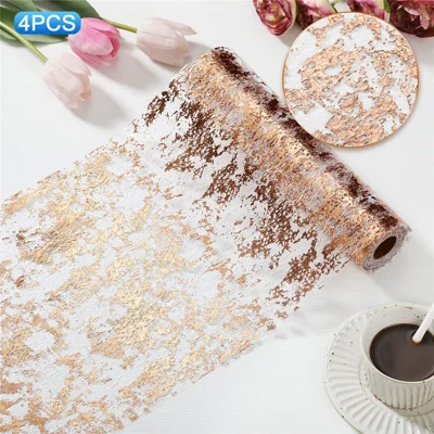 4Pcs 28x45cm Table Runner Gold Foil Design Holiday Party Wedding Decoration Polyester Table Flag - Rose Gold
