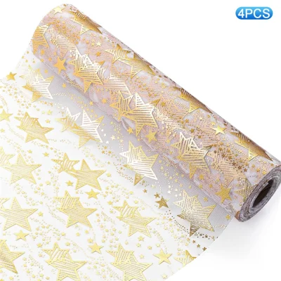 4Pcs 28x45cm Hot Stamping Foil Table Runner Holiday Party Wedding Decor Polyester Mesh Table Flag - Star