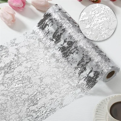 28x900cm Hot Stamping Foil Table Runner Holiday Party Wedding Decor Polyester Mesh Table Flag - Silver
