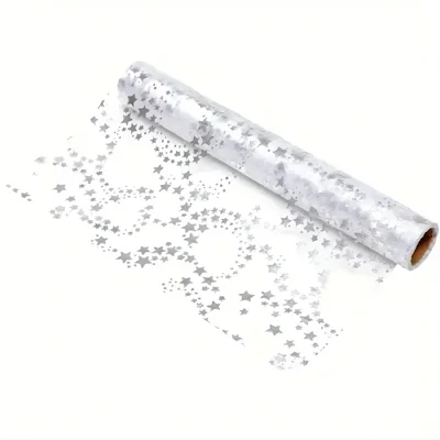 28 x 275cm Gold Foil Mesh Tablecloths Light Luxury Table Runner for Party Wedding Decoration - Silver Stars