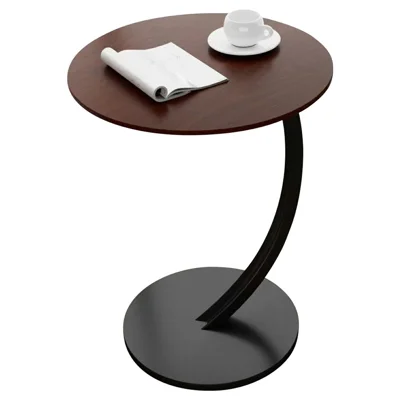 Round Side Table Living Room Balcony Leisure Coffee Table Sofa End Table Bedroom Storage Rack - Walnut Color / Black Bracket