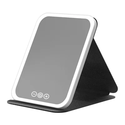 806 Touch Control 3 Colors Dimmable Foldable LED Vanity Mirror Rechargeable Travel Makeup Mirror, Size S - Black