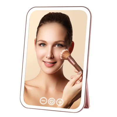 802 Portable LED Makeup Mirror 3 Color Lighting Touch Control Vanity Mirror with Adjustable Stand - Pink