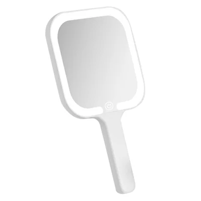 808 Handheld LED Makeup Mirror with 3 Color Lighting Touch Control Rechargeable Vanity Mirror - Square / White