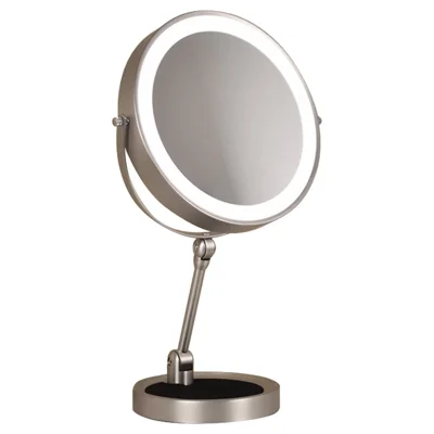 9 Inch Folding Makeup Mirror 10X Magnification Touch Control LED Light Double-Sided Vanity Mirror - Nickel Color