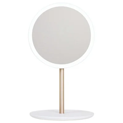 H-M-02 Folding LED Mirror Portable Rechargeable Makeup Mirror with Light for Students Gift / Travel - Apricot