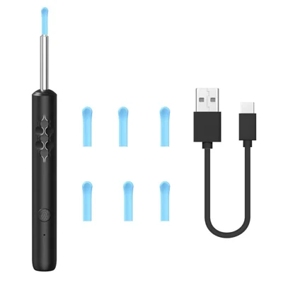 Smart HD WiFi App Connecting Visual Ear Pick Set Metal Integrated Ear Spoon, Standard Version - Black
