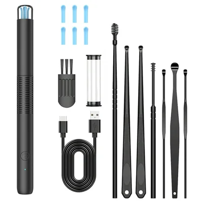 WiFi Visual Ear Cleaning Endoscope Earpick with LED Light Ear Wax Removal Tool with 8 Accessories - Black