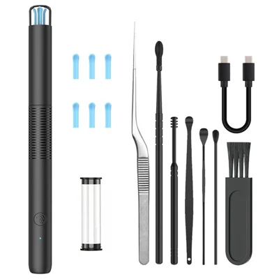 WiFi Visual Ear Cleaning Endoscope Earpick with LED Light Ear Wax Removal Tool with 7 Accessories - Black