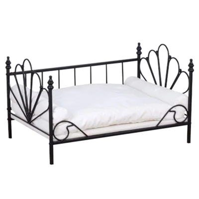 Pet Sofa Bed Iron Frame All-Season Cat Dog Bed with Removable Cushion, Size S