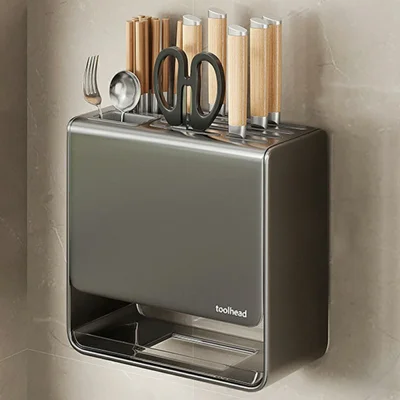 D02 Knife Block Organizer Countertop / Wall Mounted Kitchen Utensil Holder Cutlery Storage Rack Fork Spoon Stand - Tarnish