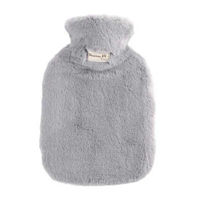 1000ML Refillable Hot Water Bag with Removeable Plush Cover Winter Hand Feet Warmer Water Bottle - Light Grey