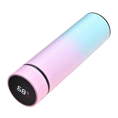 500ML Gradient Color Insulated Bottle with Smart Temperature Display 304 Stainless Steel Double Wall Vacuum Cup - Gradient Pink
