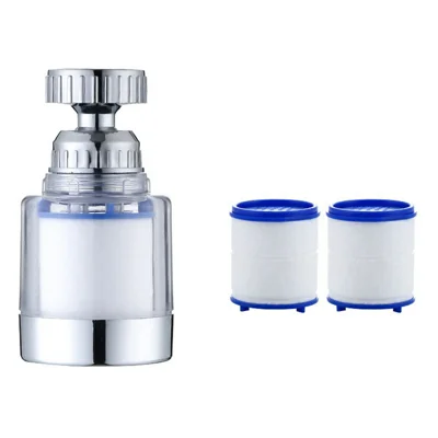 Water Faucet Filter Splash Proof Sprayer Kitchen Tap Pressure Booster Rotatable Spout with 2 Filter Cartridges