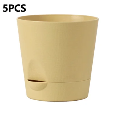 5 stuks zelfgietende plantenpot PP hars plantenpotten met afvoergat voor thuis- en kantoordecor, maat L - Kaki