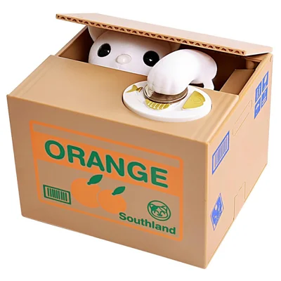 Cartoon Money Eating Cat Piggy Bank Electronic Coin Savings Box Interactive Voice Children Toy - Orange / White Cat