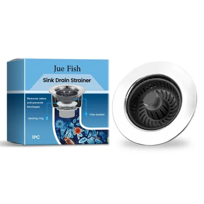 JUE-FISH JU-C09-0129-01 Kitchen Sink Strainer Drain Filter Basket Anti Clogging Food Debris Catcher
