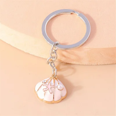 Starfish Pattern Resin Seashell Pendant Keychain with Faux Pearl Decor Handbag Key Ring - Pink