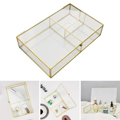 Transparent Glass Jewelry Box with Lid Rectangular Storage Case for Earrings Necklaces Bracelets