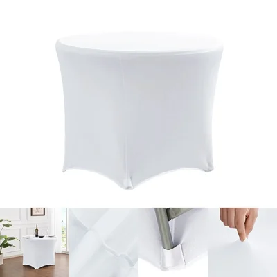 Round Tablecloth 5FT / 153cm Diameter 75cm Height Stretch Table Cover for Wedding Hotel Party - White