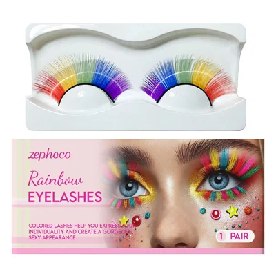 ZEPHOCO ZP-A02-0005-01 1 Pair Rainbow False Eyelashes Chemical Fiber Lashes for Halloween Party Cosplay