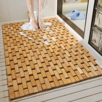 60 x 90cm Natural Bamboo Bath Mat Non Slip Bathroom Floor Carpet Quick Drying Shower Rug - Bamboo Color