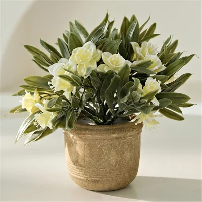 Artificial Flower Arrangement Indoor Decorative Plant Realistic Bonsai Potted Ornament for Entrance Shoe Cabinet Living Room - White Flowers