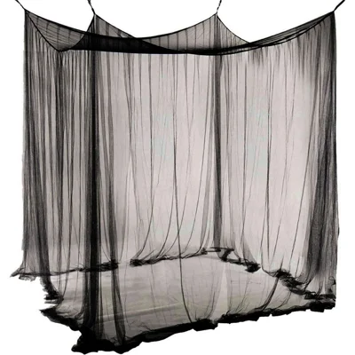Foldable Mosquito Net 4 Door Opening Large Size Square Canopy for Outdoor Camping / Bedroom Decoration - Black