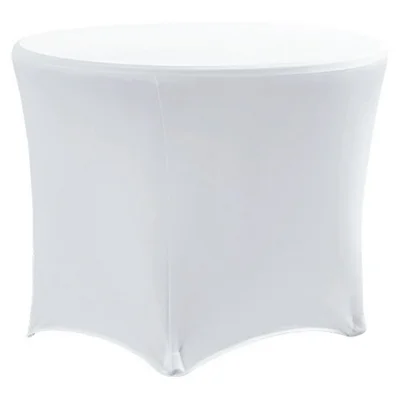5ft Modern Stretch Round Table Cover for Hotel Wedding Banquet Solid Color Tablecloth, 153 x 75cm - White