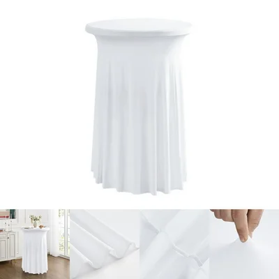 70 x 110cm Elegant Round Cocktail Table Cover for Business Events Solid Color Stretch Skirted Tablecloth - White