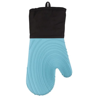 1 Pair Silicone Heat Resistant Baking Gloves Anti-Scald Mitts (BPA Free, FDA Certified) - Flat Spiral Pattern Sky Blue