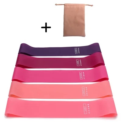 5 stk Naturlatex modstandsstrækninger til kvinder, til squat, rumpe, yoga og træning – med pink opbevaringstaske