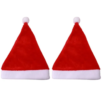 2 Stück / Set weiche Plüsch-Weihnachtsmütze für Erwachsene, Nikolausmütze Dekoration Geschenk Weihnachtsfeier Neujahrsbedarf