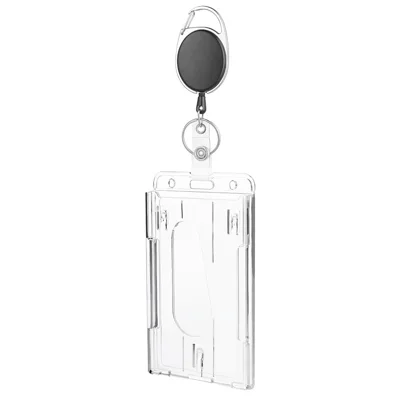 Retractable ID Badge Holder Zinc Alloy Buckle Dual Card Slots PC Card Case for Students Office Workers - Vertical
