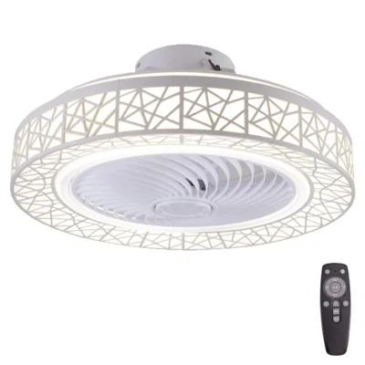 Nordic Hollow Out LED Ceiling Light 3 Speeds Adjustable Remote Control Fan for Living Room Bedroom - White