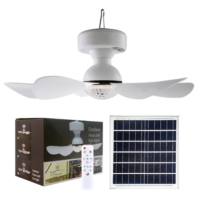3 Levels Dimmable Solar Powered Fan Light for Outdoor Camping Remote Control Hanging Ceiling Fan