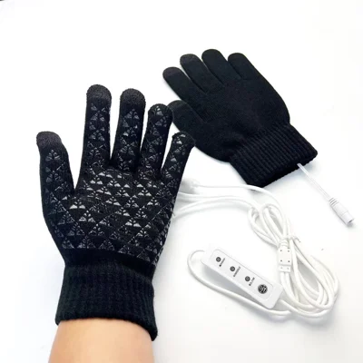 USB Heated Knit Gloves for Winter 3 Temperature Levels Adjustable Touch Screen Full Finger Mittens - Black