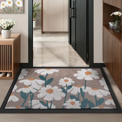 43 x 76 cm, inläggsmatta i elastiskt nylon med blommönster/löv, rutschfri matta för inkomst, dammavvisande - stil B