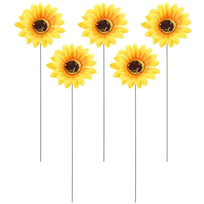 5Pcs / Set Simulated Sunflower Garden Stake Outdoor Courtyard Patio Lawn Decorative Stick