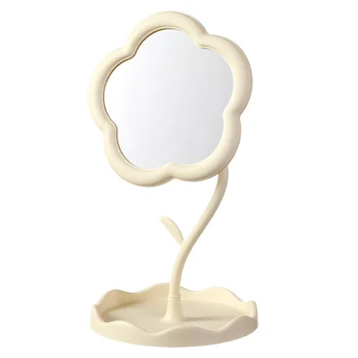 Size S Cute Flower Shape High Definition Makeup Mirror Decorative Desktop Cosmetic Vanity Mirror with Base - Yellow