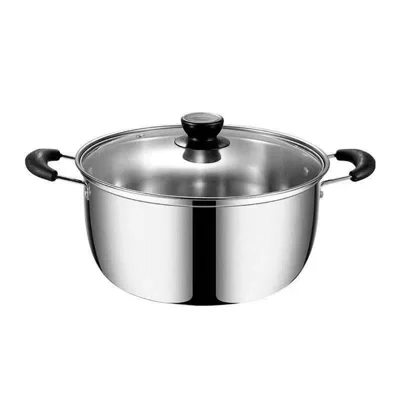 16cm Stainless Steel Thicken Soup Pot Double Handle Gas Stove Cookware with Glass Lid (BPA Free, No FDA)