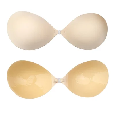 C Cup Women Self Adhesive Nipple Cover with Front Buckle Breathable Invisible Push Up Bra Tape - Skin Color