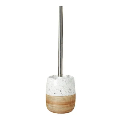 Long Handle Toilet Brush Bathroom Cleaning Tool with Ceramic Base Holder - White