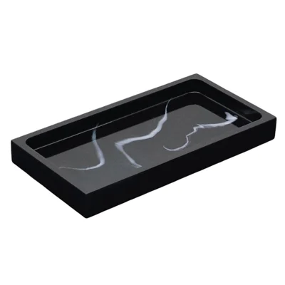 Bathroom Vanity Marble Pattern Resin Tray Hotel Toiletries Organizer Decorative Storage Container - Black